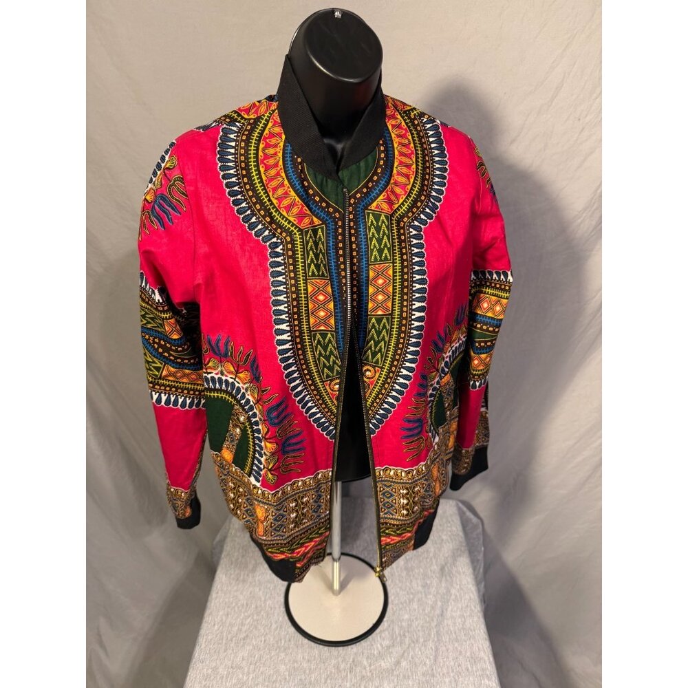 Boho Luxe Women’s Jacket Zip Abstract Medium M New Red Bold Baddie Festival